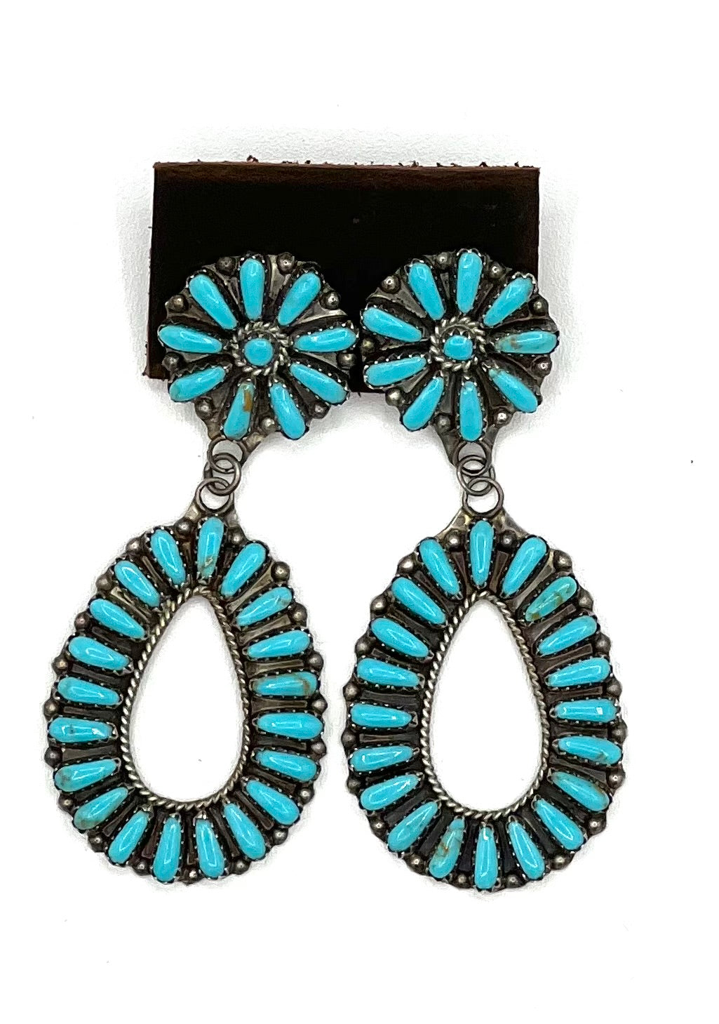 Vintage Zuni Sleeping Beauty Turquoise Dangle Earrings